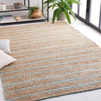 SAFAVIEH Natural Fiber Collection Accent Rug - 4' x 6', Teal & Natural, Handmade Flat Weave Stripe Jute & Cotton Jute, Ideal for High Traffic Areas in Entryway, Living Room, Bedroom (NFB655K)