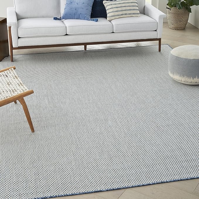 Nourison Home Courtyard Ivory Blue 7' x 10' Area Rug - Easy Clean, Non Shedding, Bed Room, Living Room, Dining Room, Kitchen (7' x 10')