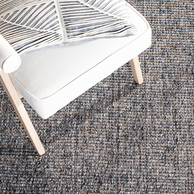 SAFAVIEH Natural Fiber Collection Area Rug - 10' x 14', Charcoal & Natural, Handmade Woven Fringe Jute, Ideal for High Traffic Areas in Living Room, Bedroom (NF826H)