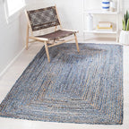 SAFAVIEH Area Rug 6x9 - Cape Cod Collection - Blue & Natural Brown, Handmade Jute & Cotton, Woven Braided Design (CAP202M)