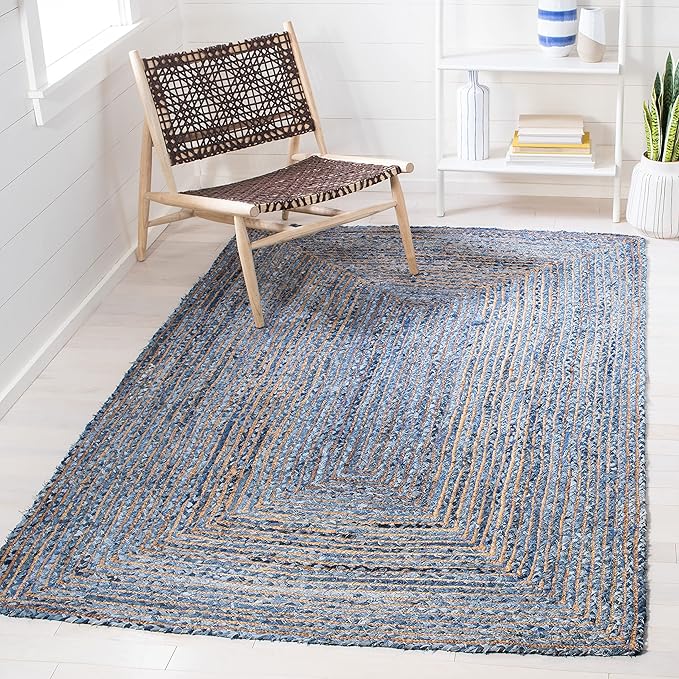 SAFAVIEH Area Rug 5x8 - Cape Cod Collection - Blue & Natural Brown, Handmade Jute & Cotton, Woven Braided Design (CAP202M)