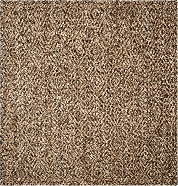SAFAVIEH Natural Fiber Collection Area Rug - 9' Square, Natural & Grey, Handmade Jute, Ideal for High Traffic Areas in Living Room, Bedroom (NF181D)