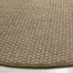 SAFAVIEH Area Rug 4' Round - Natural Fiber Collection - Natural & Olive Green, Seagrass, Basketweave Pattern with Border (NF114G)