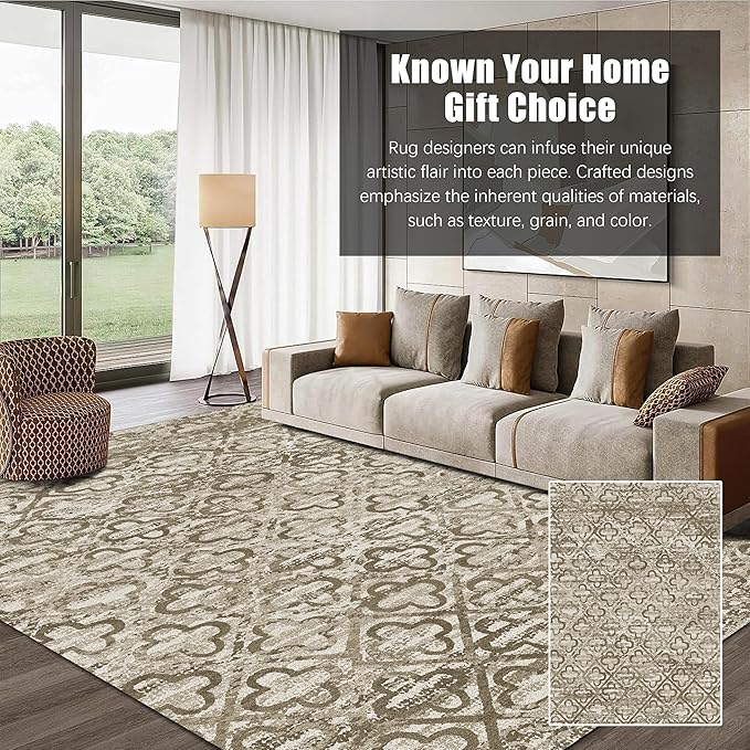 RUGSURE Washable Area Rugs, 3' x 5 ' - 1/6 Thick - Stain & Water Resistant Non-Slip - Perfect Resistant Rug for Living Room, Bedroom, Nursery, Pet & Child Friendly, Vibrant Colors Rugs, Brown