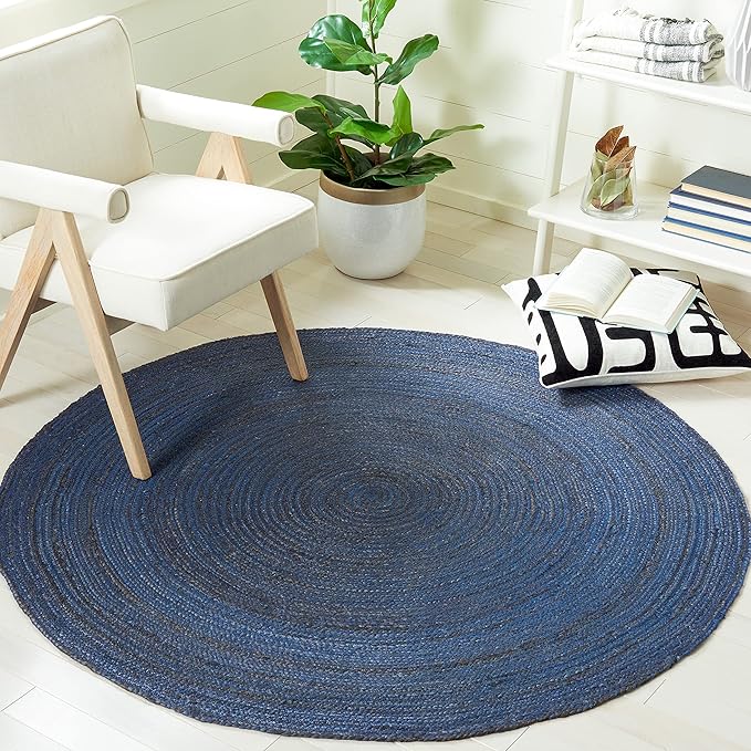 SAFAVIEH Natural Fiber Collection 3' Round Navy/Blue NFB901M Handmade Premium Jute Entryway Foyer Living Room Bedroom Kitchen Area Rug
