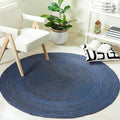 SAFAVIEH Natural Fiber Collection Area Rug - 5' Round, Navy & Blue, Handmade Jute, Ideal for High Traffic Areas in Living Room, Bedroom (NFB901M)