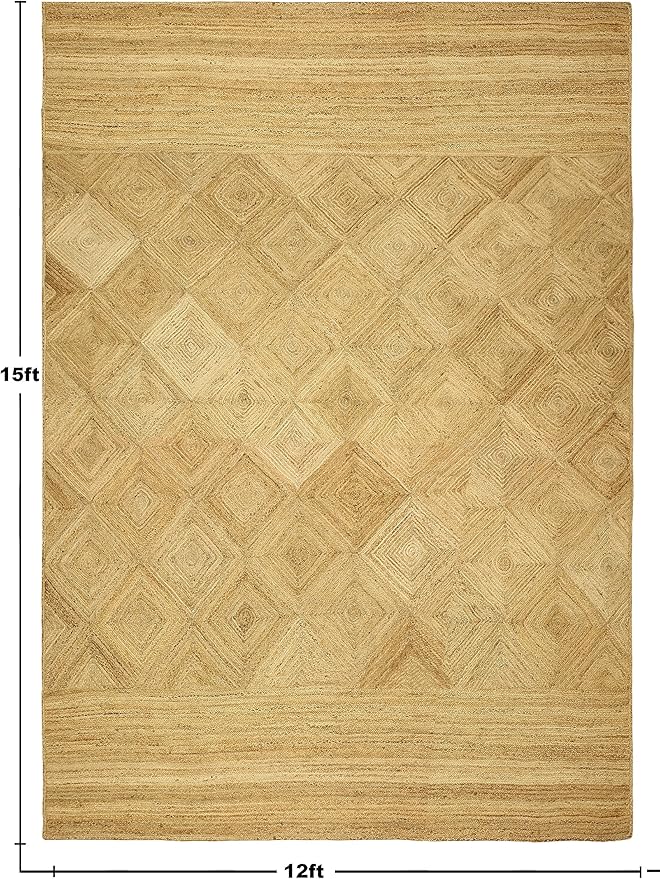 Premium Quality Jute Rug 3 Square Kilim Area Rug Hand Braided Jute Geometric Pattern Beige Hand Woven Boho Flatweave Carpet Indoor Outdoor Rugs for Kitchen Garden Terrace Yoga Mat