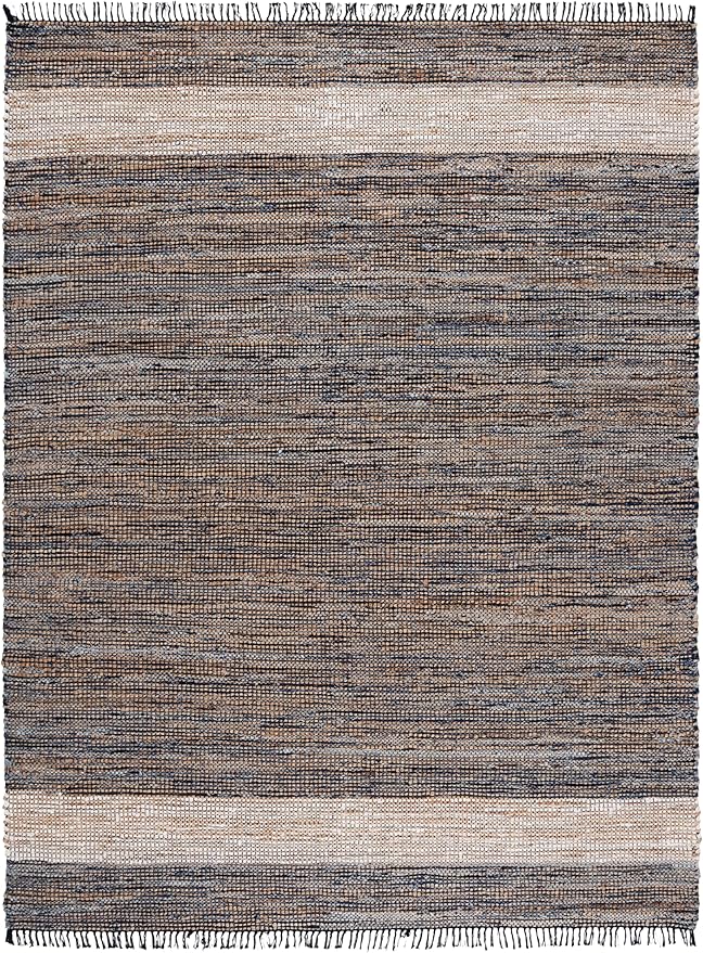 SAFAVIEH Area Rug 8x10 - Cape Cod Collection - Large - Navy & Beige, Handmade Denim & Jute, Ideal for Living Room, Bedroom, Office, Dining Space (CAP153N)
