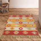 Artistic Jute Hand Woven Rug 2x3 Feet - Multi, Decorative Small Boho Patio Throw Rugs with Fringes Ideal for Entryway, Kitchen, Laundry Room, Balcony | Farmhouse Classic Door Mat for Bedroom Décor