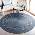 SAFAVIEH Area Rug 6' Round - Natural Fiber Collection - Navy, Handmade Jute, Boho Farmhouse Braided Design (NF364N)