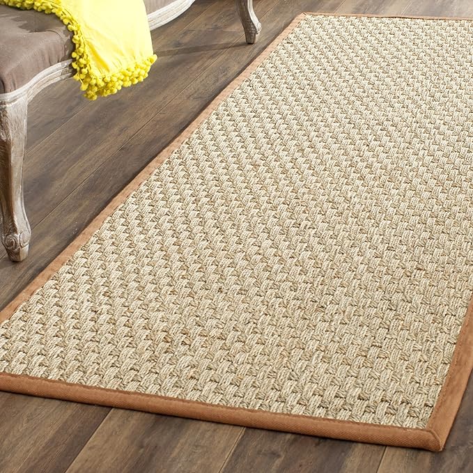 SAFAVIEH Natural Fiber Collection Runner Rug - 2'6" x 10', Natural & Brown, Seagrass, Basketweave Pattern with Border (NF114B)