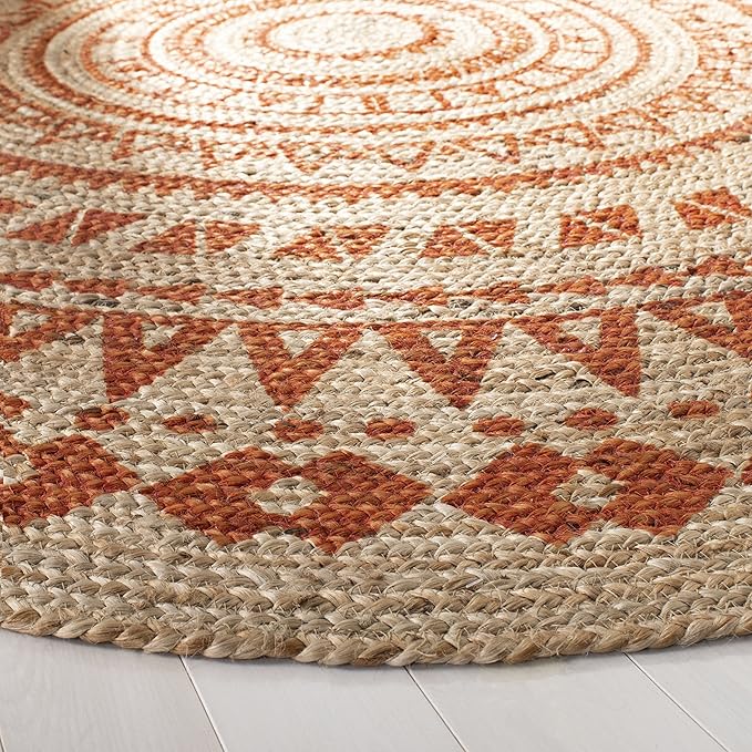 SAFAVIEH Natural Fiber Round Collection 8' Round Orange NF802B Handmade Boho Mandala Braided Jute Area Rug