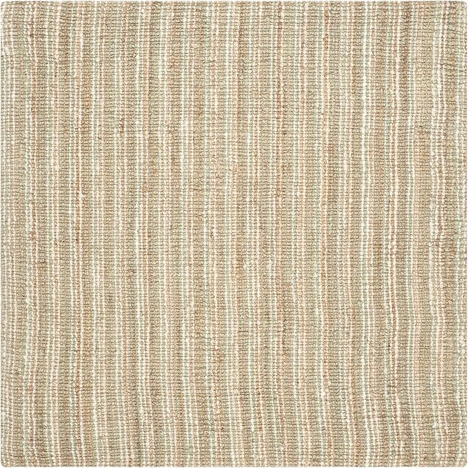 SAFAVIEH Area Rug 8' Square - Natural Fiber Collection - Sage & Natural Brown, Handmade Jute, Farmhouse Style, Chunky Textured Thick Pile (NF447S)