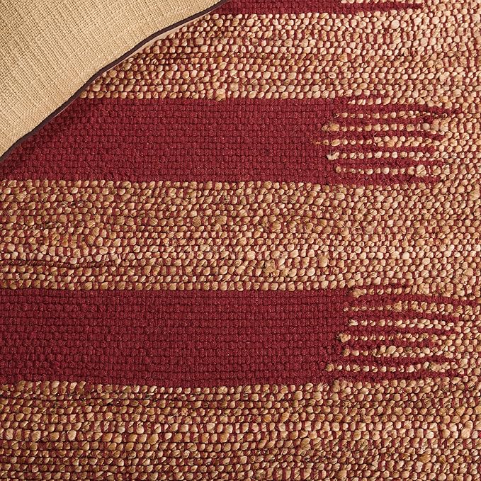 SAFAVIEH Natural Fiber Collection Area Rug - 7' Square, Natural & Rust, Handmade Jute & Cotton, Ideal for Living Room, Bedroom, Dining Space (NF124P)