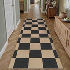 2x8 Checkered Easy Jute Runner Rug Kitchen Rug Non Slip Washable Outdoor Runner for Entryway Indoor, Checkerboard Black Indoor Outdoor Carpet for Hallway Porch