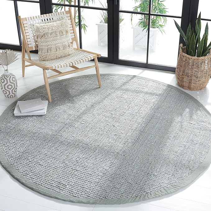 SAFAVIEH Natural Fiber Collection 7' Round Grey NF730F Handmade Farmhouse Premium Jute Area Rug