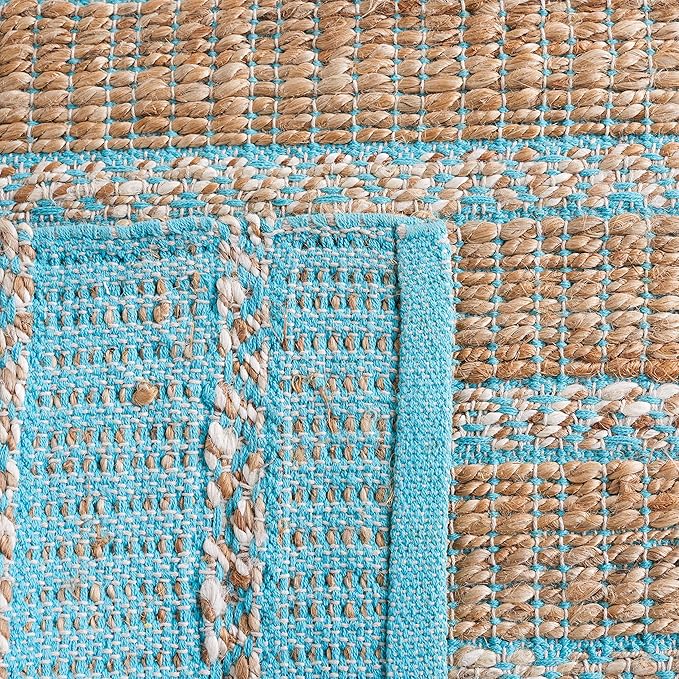SAFAVIEH Natural Fiber Collection Accent Rug - 3' x 5', Teal & Natural, Handmade Flat Weave Stripe Jute & Cotton Jute, Ideal for High Traffic Areas in Entryway, Living Room, Bedroom (NFB655K)