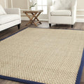 SAFAVIEH Area Rug 8' Square - Natural Fiber Collection - Large - Natural & Blue, Seagrass, Basketweave Pattern with Border (NF114E)