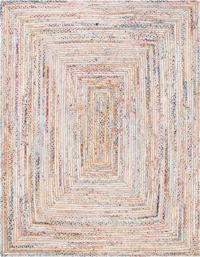 SAFAVIEH Area Rug 8x10 - Cape Cod Collection - Large - Beige & Multi, Handmade Jute & Cotton, Woven Braided Design (CAP202B)
