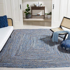 SAFAVIEH Area Rug 10x14 - Cape Cod Collection - Large - Blue & Natural Brown, Handmade Jute & Cotton, Woven Braided Design (CAP202M)