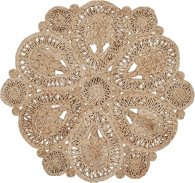 SAFAVIEH Area Rug 3' Round - Natural Fiber Collection - Natural Brown, Handmade Jute, Decorative Boho Floral Design (NF360A)