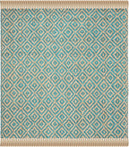 SAFAVIEH Natural Fiber Collection Area Rug - 6' Square, Turquoise & Natural, Handmade Boho Diamond Tassel Jute, Ideal for High Traffic Areas in Living Room, Bedroom (NF266C)