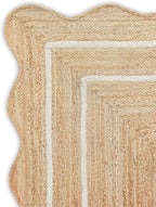 Wave Scalloped Jute Runner - Natural, Off White Jute Boho Scallop entryway Farmhouse Rug (3'x5')