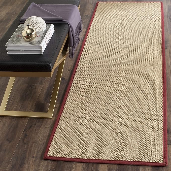SAFAVIEH Natural Fiber Collection Runner Rug - 2'6" x 6', Maize & Burgundy, Sisal, Woven Design with Border (NF141D)