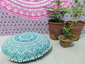 CRAFT KALA Mandala Floor Pillow Cushion Cover Seating Throw Cover Hippie Decorative Bohemian Ottoman Poufs Pom Pom Pillow Cases Boho Indian Cotton Living Room Yoga Home Décor (24" Round, Green Ombre)