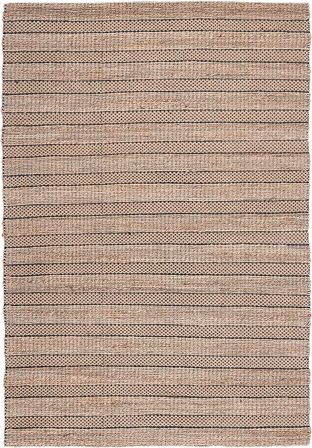 SAFAVIEH Natural Fiber Collection Area Rug - 6' x 9', Black & Natural, Handmade Boho Farmhouse Rustic Jute & Cotton, Ideal for High Traffic Areas in Living Room, Bedroom (NFB654Z)