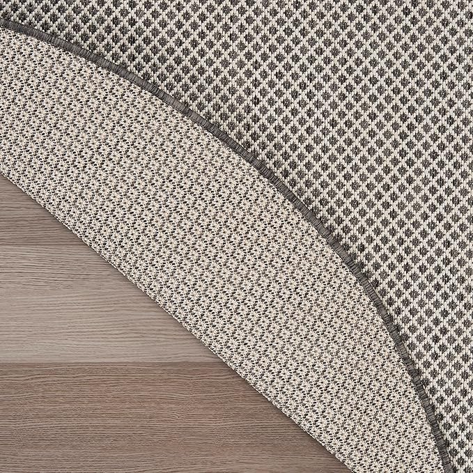 Nourison Home Courtyard Ivory Charcoal 8' x Round Area Rug - Easy Clean, Non Shedding, Bed Room, Living Room, Dining Room, Kitchen (8' x Round)