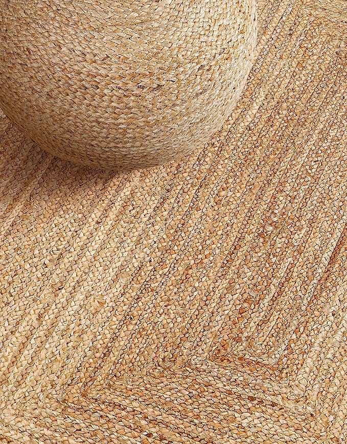 Hand Woven Farmhouse Jute Area Rug 5x8 Ft Rectuangler Natural Yarn, Rustic Vintage Beige Braided Reversible Rug, Eco Friendly Rugs for Bedroom, Kitchen, Living Room, Farmhouse 100% Jute Rug - Natural