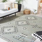 SAFAVIEH Area Rug 8x10 - Kilim Collection - Large - Blue & Black, Flat Weave Jute Design, Ideal for Living Room, Bedroom, Office, Dining Space (KLM762M)