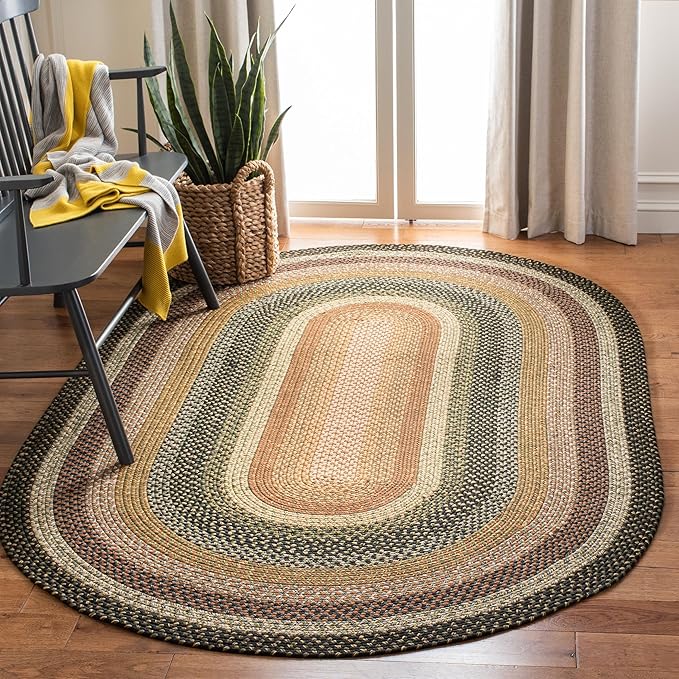 SAFAVIEH Washable Rug Outdoor Braided Collection - 6' x 8' Oval, Multi, Handmade & Reversible, Non-Shedding & Easy to Clean, Ideal for Patio, Backyard, Mudroom (BRD308A)
