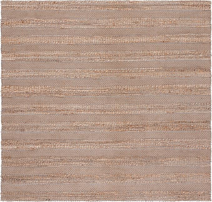 SAFAVIEH Natural Fiber Collection Area Rug - 6'6" Square, Grey & Natural, Handmade Boho Farmhouse Rustic Jute & Cotton Jute, Ideal for High Traffic Areas in Living Room, Bedroom (NFB654F)
