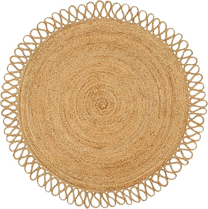 Hand Woven Braided Jute Rug - 5' Round - Reversible Farmhouse Dining Room Rug, Living Room, Bedroom, Kitchen - Natural Decorative Floor Boho Entry Area Rugs - Round Area Rugs 5ft