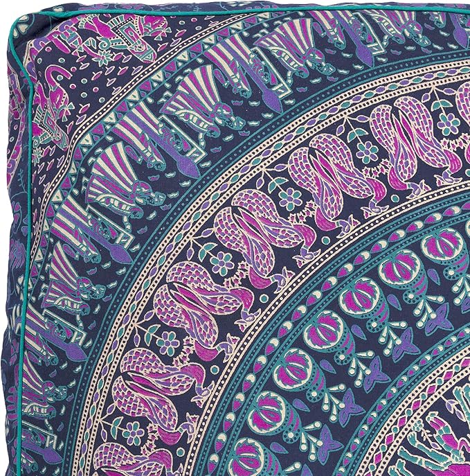 Popular Handicrafts Floor Pillow Cushion Cover - Hippie Mandala Square Ottoman Indian Elephant Camel Daybed Oversized Cotton Cushion Cover with Heavy Duty Zipper - Dog-Pets Bed, 35" Blue Pink