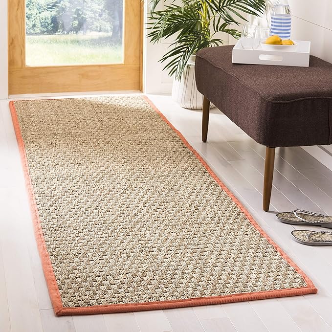SAFAVIEH Natural Fiber Collection Runner Rug - 2'6" x 6', Natural & Rust, Seagrass, Basketweave Pattern with Border (NF114Y)