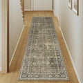 Light Brown 3x10 Vintage Area Rug Hallway Indoor Kitchen Washable Living Room Carpet Tribal Distressed Rug Retro Accent Throw Rug for Office Dining Room Bathroom Faux Wool