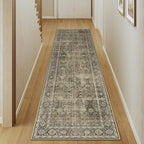 Light Brown 2x8 Vintage Area Rug Hallway Indoor Kitchen Washable Living Room Carpet Tribal Distressed Rug Retro Accent Throw Rug for Office Dining Room Bathroom Faux Wool