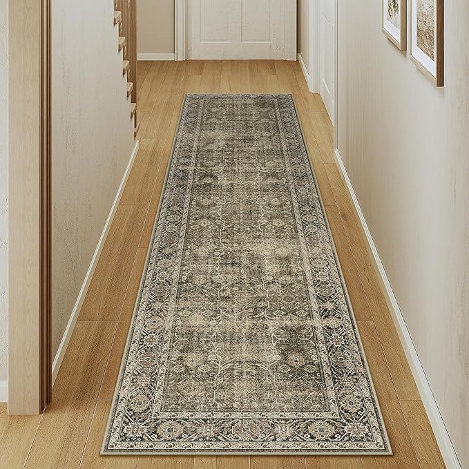 Light Brown 2x7 Vintage Area Rug Hallway Indoor Kitchen Washable Living Room Carpet Tribal Distressed Rug Retro Accent Throw Rug for Office Dining Room Bathroom