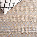 SAFAVIEH Natural Fiber Collection Area Rug - 9' x 12', Light Blue & Natural, Handmade Boho Farmhouse Rustic Jute & Cotton Jute, Ideal for High Traffic Areas in Living Room, Bedroom (NFB654M)