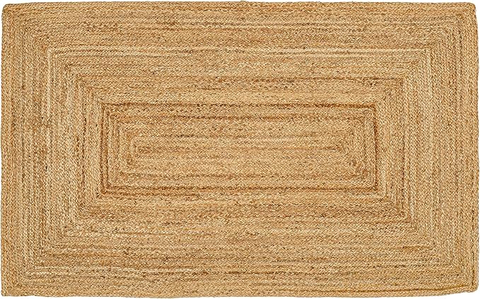Hand Woven Jute Area Rug - 2’x3’ Feet - Rustic Beige Reversible Rectangular Rugs for Bedroom, Kitchen, Living Room - Vintage Natural Braided Entry Floor Décor Boho Jute Rug 2x3 Feet