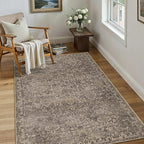 HUGEAR 4x6 Entryway Area Rug Retro Brown Small Rug Machine Washable Door Mat Vintage Floral Low Pile Carpet Vacuumable Distressed Throw Rug Entrance Kitchen Bedroom Bathroom Non Slip Lightweight
