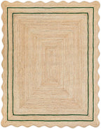 Wave Scalloped Natural Jute Runner - Boho Jute Entryway Rug, Green (9'x12')