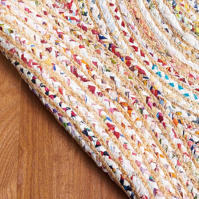 SAFAVIEH Area Rug 12' Round - Cape Cod Collection - Large - Beige & Multi, Handmade Jute & Cotton, Woven Braided Design (CAP202B)