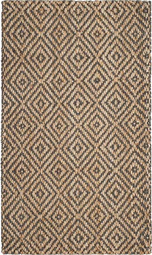 SAFAVIEH Natural Fiber Collection Accent Rug - 4' x 6', Natural & Grey, Handmade Jute, Ideal for High Traffic Areas in Entryway, Living Room, Bedroom (NF181D)