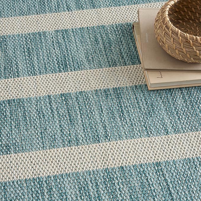 Nourison Home Positano Aqua Ivory 7' x 10' Area Rug - Easy Clean, Non Shedding, Bed Room, Living Room, Dining Room, Kitchen (7' x 10')