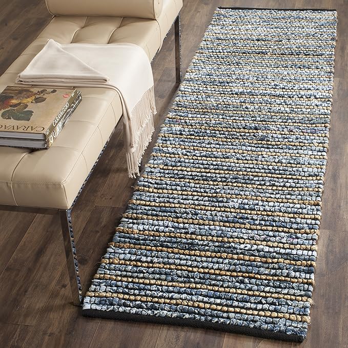 SAFAVIEH Cape Cod Collection Runner Rug - 2'3" x 8', Blue & Natural, Handmade Flat Weave Braided Jute & Cotton, Ideal for High Traffic Areas in Living Room, Bedroom (CAP363A)