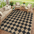 8x10 Checkered Easy Jute Area Rug for Living Room Large Checkerboard Washable Indoor Outdoor Carpet Farmhouse Patio Office Mat Geometric Non Slip Black Carpet for Backyard Dining Room